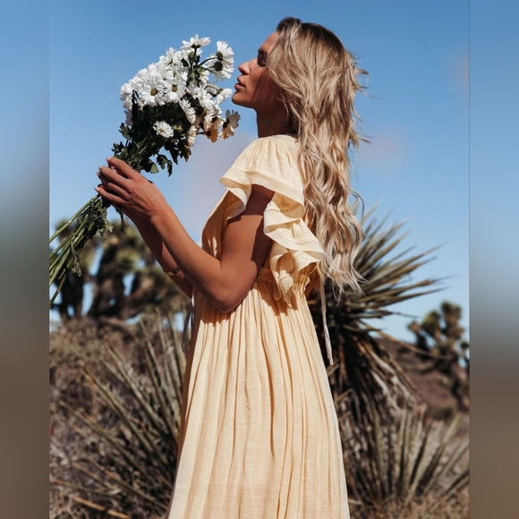 New Gauze Cover Up Maxi Dress Button Front Deep Plunge Beige Cream - Picture 4 of 9